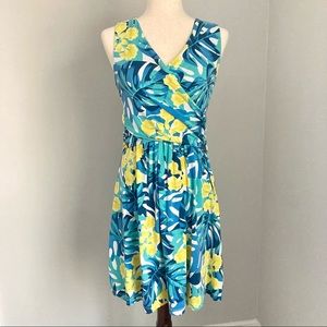 Land’s End Sleeveless Tropical Floral Print Fit and Flare Surplice Dress